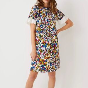 Ann Taylor petite Floral Eyelet Cuff Shift T-Shirt dress size XSP
